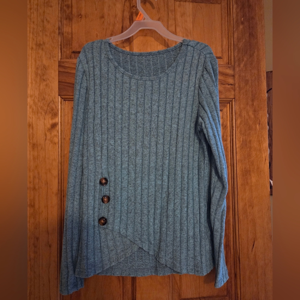SHEIN Blue Ribbed Sweater with Button Detail